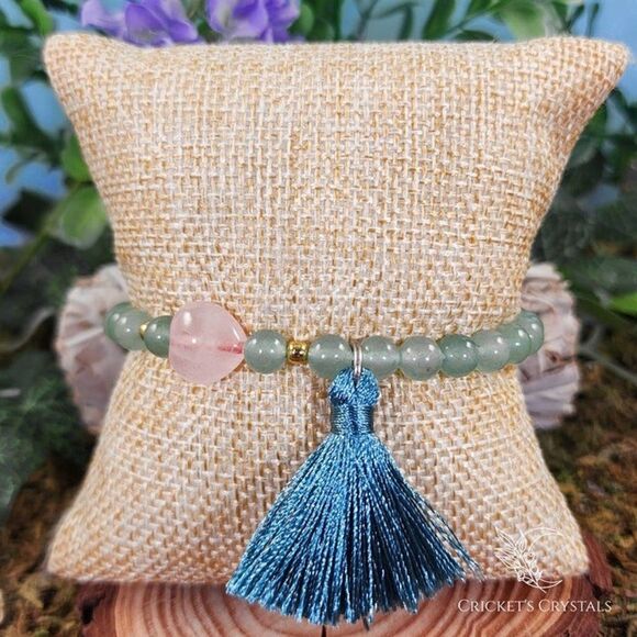 Green Aventurine and Rose Quartz Heart Bracelet #24 - Picture 1 of 2